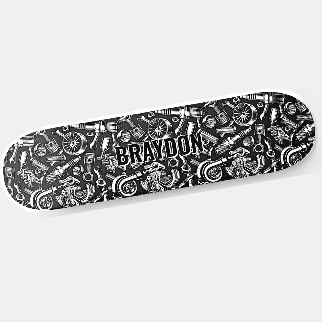 Skateboard Ajouter les initiales de nom, pièces d'auto gris n (Créateur téléchargé)