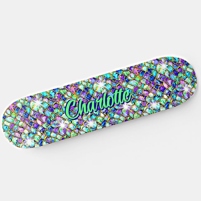 Skateboard Ajouter Nom, Balances de sirène rose Aqua (Créateur téléchargé)