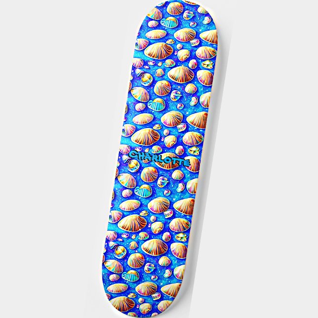 Skateboard Ajouter Nom, Coquillages sur bleu (Créateur téléchargé)