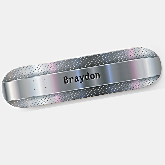 Skateboard Ajouter Nom, Initiales, Metal Shine Checkerplate L (Créateur téléchargé)