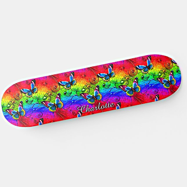 Skateboard Ajouter Nom, Papillons sur le coucher de soleil bl (Créateur téléchargé)
