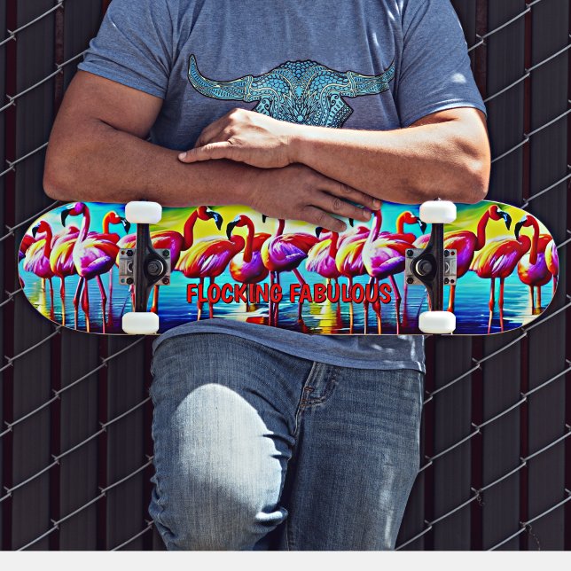 Skateboard Ajouter un nom, Flocking Fabulous Flamant rose ros (Créateur téléchargé)