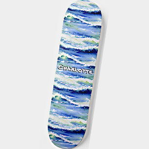 Skateboard Ajouter un nom, Ocean Waves Blue White