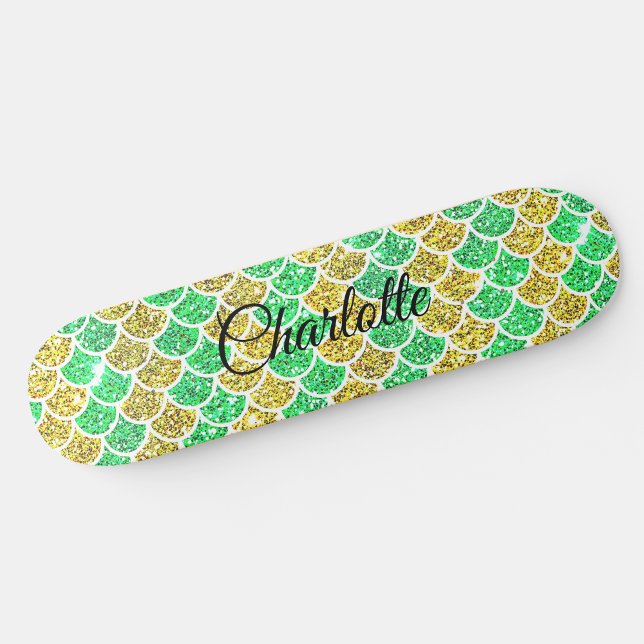 Skateboard Ajouter un nom ou un texte Green Gold Mermaid Scal (Créateur téléchargé)