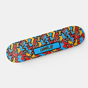 Skateboard Ajouter un nom, Red Yellow Blue Graffiti Skateboar