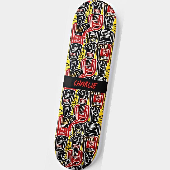 Skateboard Ajouter un nom, Rouge Jaune Noir Chiffres Abstrait (Créateur téléchargé)