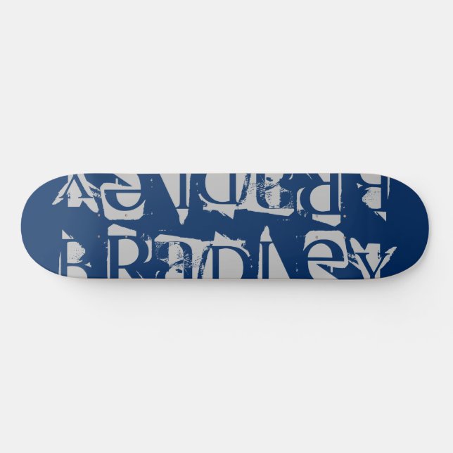 Skateboard Ajoutez Votre Propre Nom Personnalisé Blue Silver  (Horz)