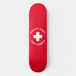 Skateboard Alerte Médicale personnalisée rouge diabétique