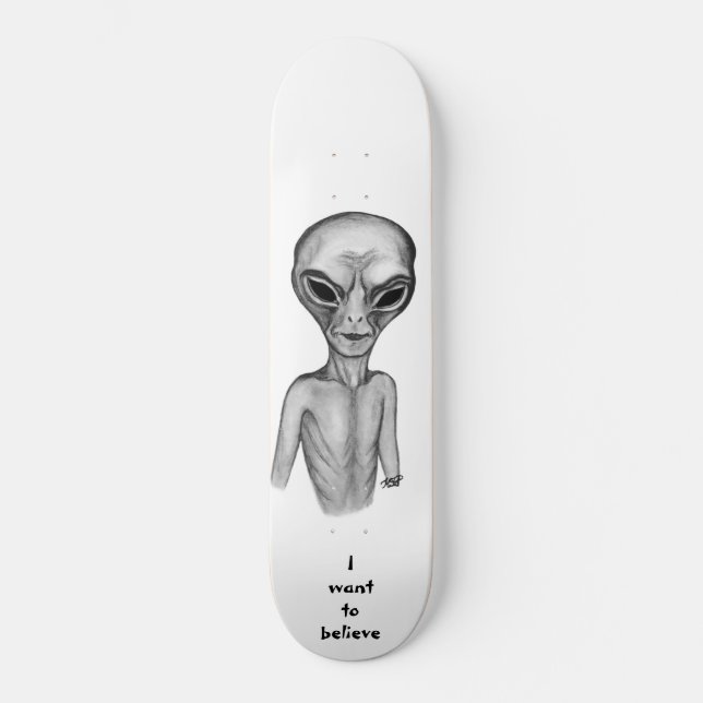 Skateboard Alien gris, je veux croire (Recto)