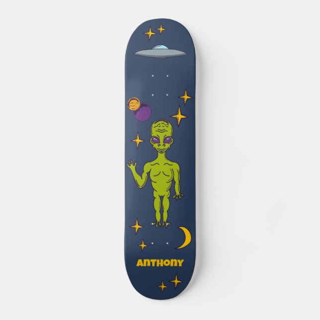 Skateboard Alien spatial avec soucoupe volante personnalisée (Recto)