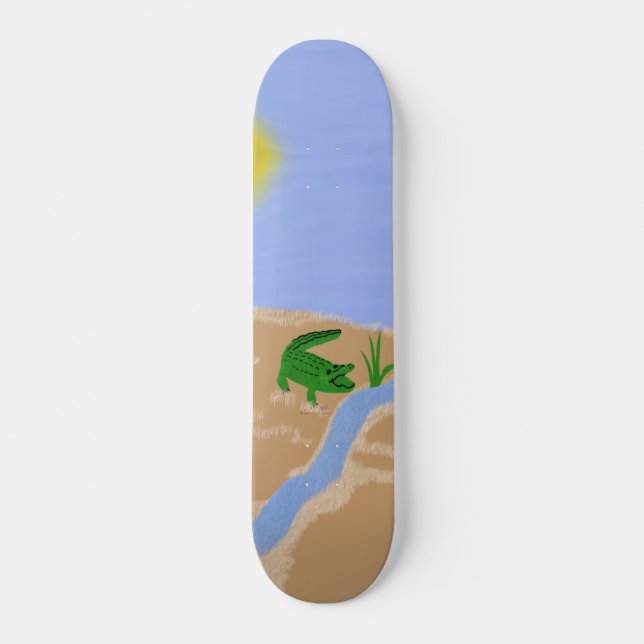 Skateboard Alligator Green Whimsical Cartoon Art (Devant)