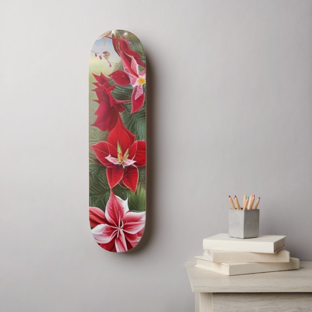 Skateboard Amaryllis et pin rouge et blanc (Art mural)