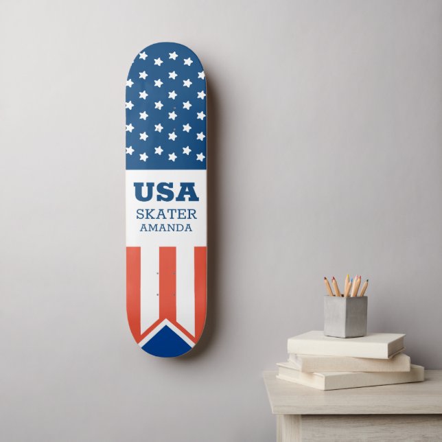 Skateboard American Flag USA Personnalisé Patriotique (Art mural)
