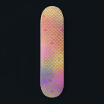 Skateboard Amusant coloré Ombre Pastel Mermaid Motif<br><div class="desc">Cool Pastel Pink,  violet,  Turquoise et orange Ombre Mermaid avec Motif Gold Foil. Cette empreinte amusante de sirène est parfaite pour un cadeau d'anniversaire sous la mer de sirène.</div>