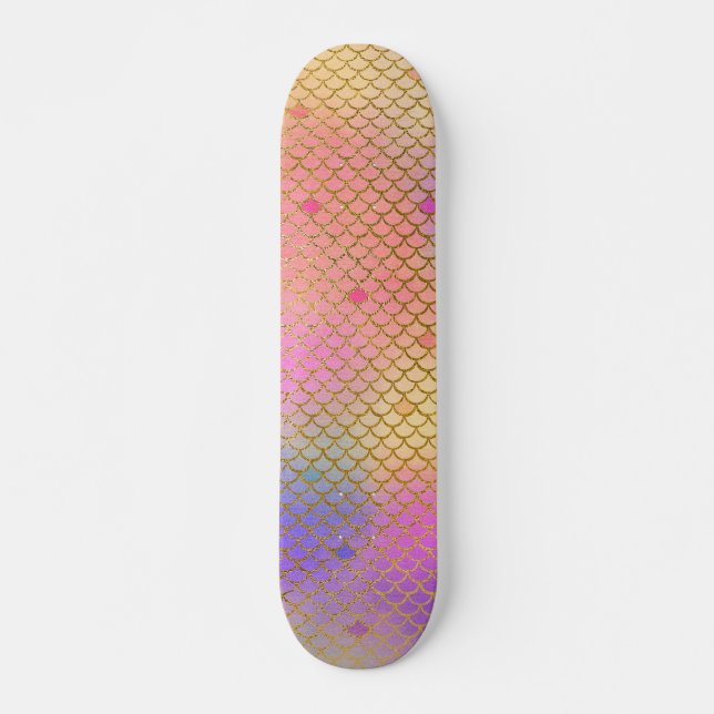 Skateboard Amusant coloré Ombre Pastel Mermaid Motif (Devant)