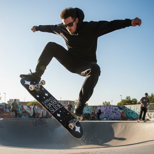 Skateboard Amusant Embrassez les sombres Étoiles blanches (Embrace the Darkslide Skateboard Cover Photo)