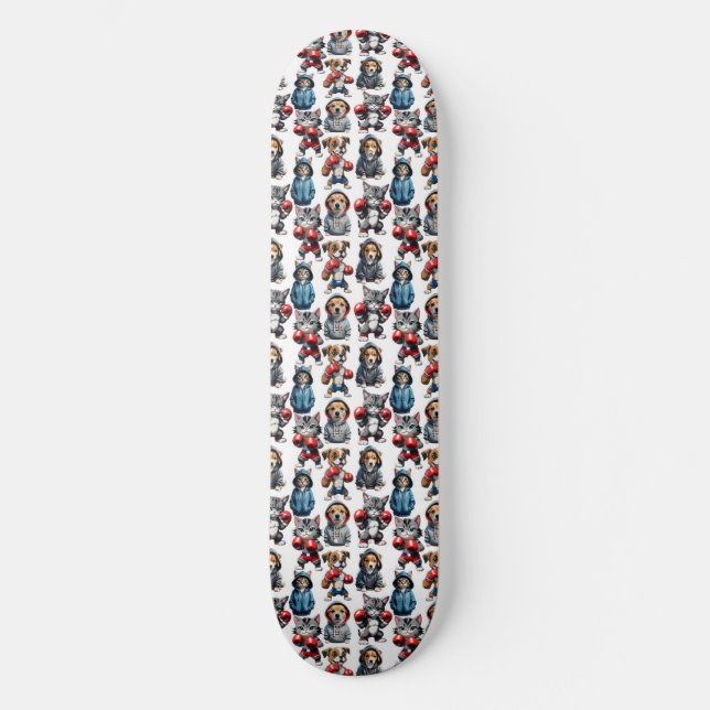 Skateboard Amusante Boxe Chat Chien Motif Design (Recto)