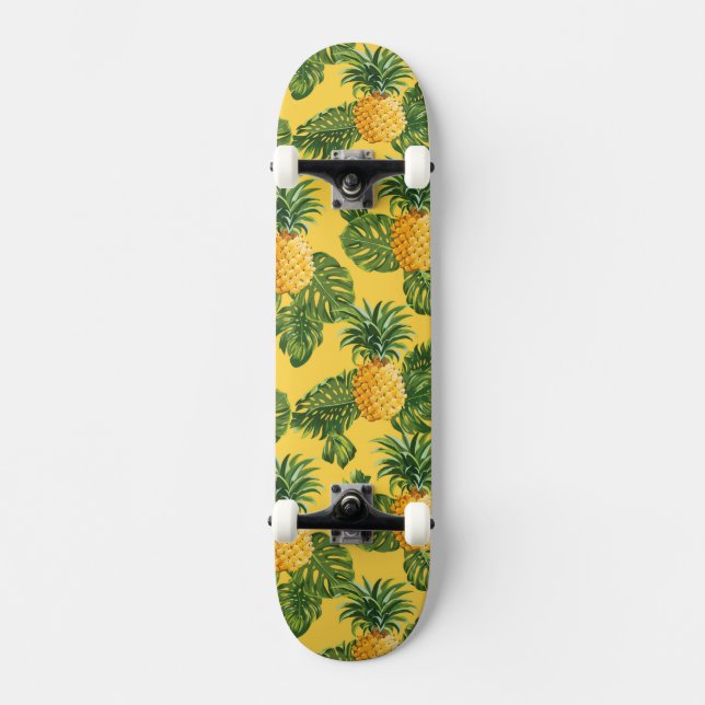 Skateboard Ananas et feuille tropical sur l'or (Recto)