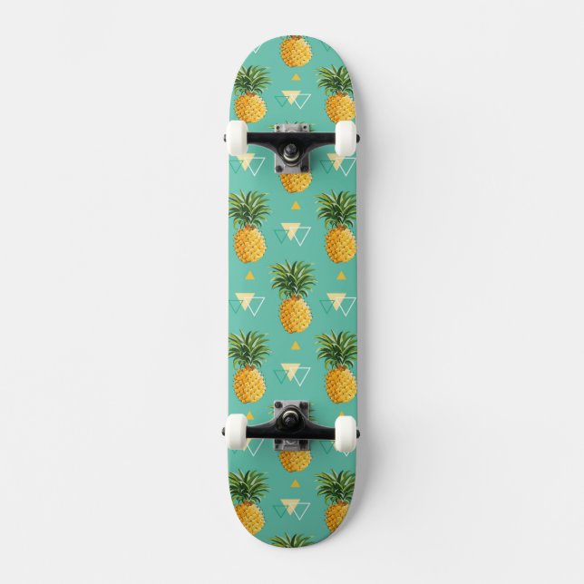Skateboard Ananas lumineux sur le motif géométrique (Recto)