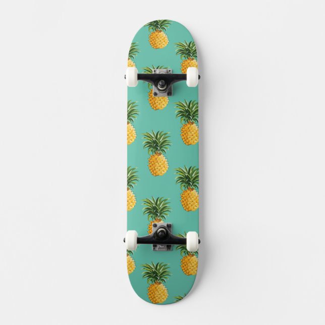 Skateboard Ananas tropicaux sur Teal (Recto)