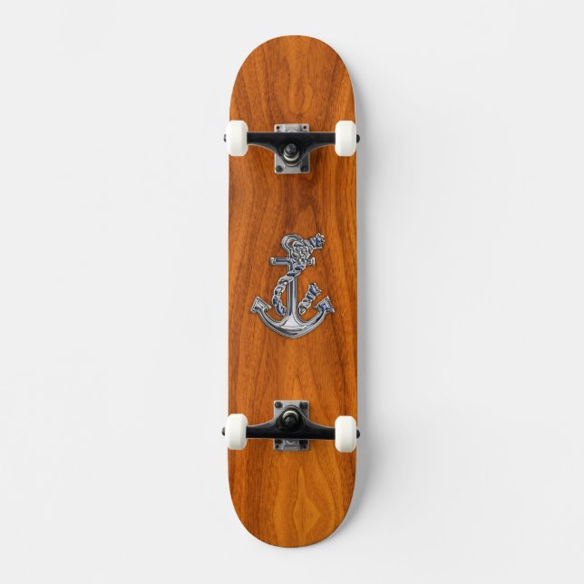Skateboard Ancre de corde Chrome sur la plaque de teck (Recto)