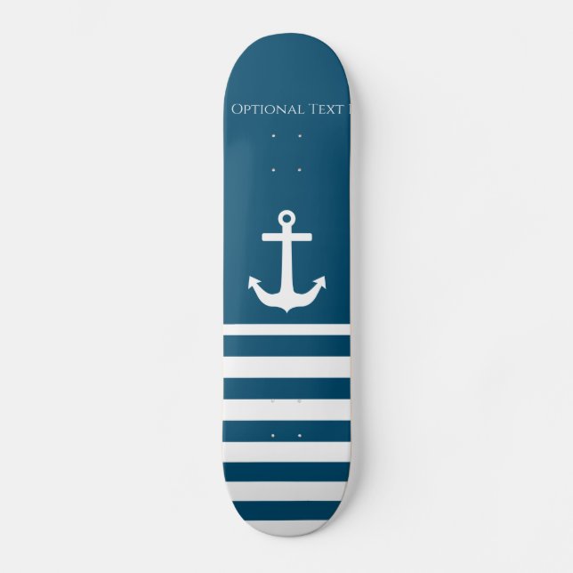 Skateboard Ancre et rayures minimalistes Nautiques (Recto)