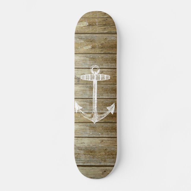 Skateboard Ancre nautique sur le graphique en bois (Recto)