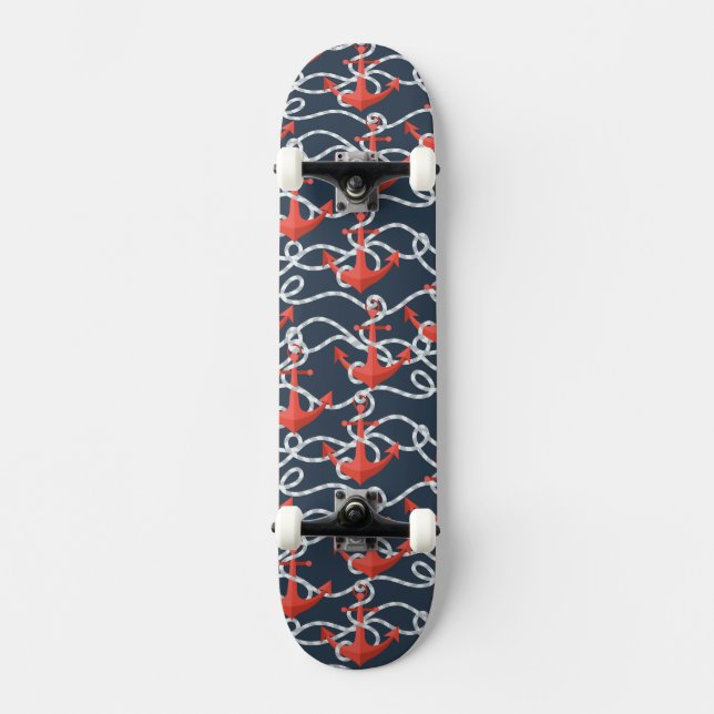 Skateboard Ancres et motif nautiques de corde (Recto)