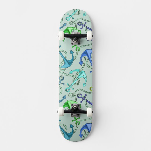 Skateboard Ancres flottantes et motif de corde (Recto)