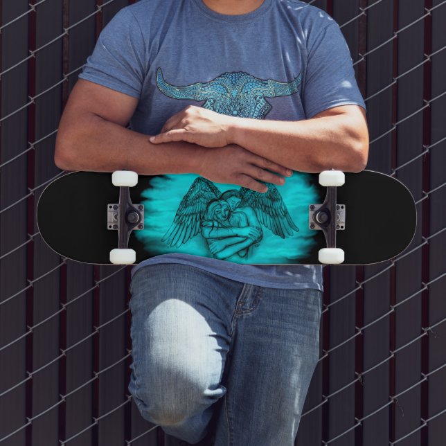 Skateboard Angel Eros en amour, design noir et vert (Extérieur 3)
