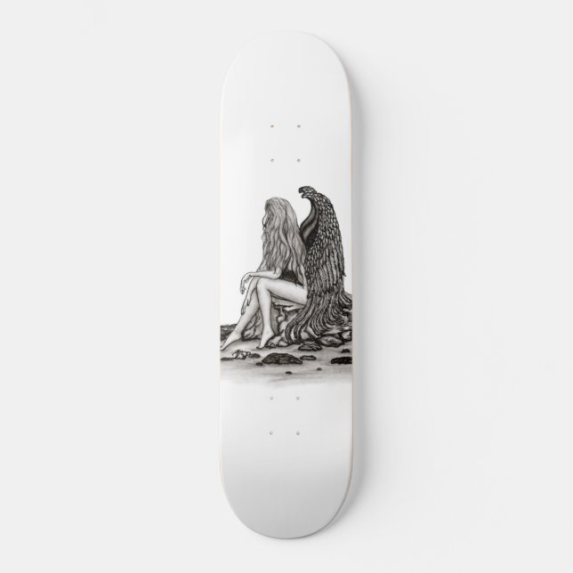 Skateboard Angel, perdu dans la pensée, noir et blanc Design (Recto)