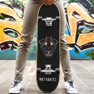 Skateboard Angry Black Panther Cat Personalized Name