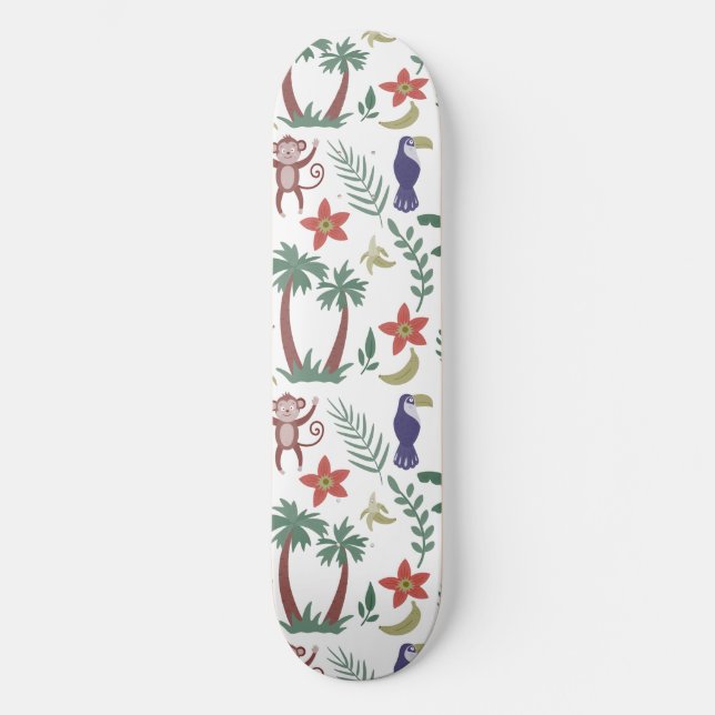 Skateboard Animaux tropicaux sans soudure motif macaw et sing (Recto)