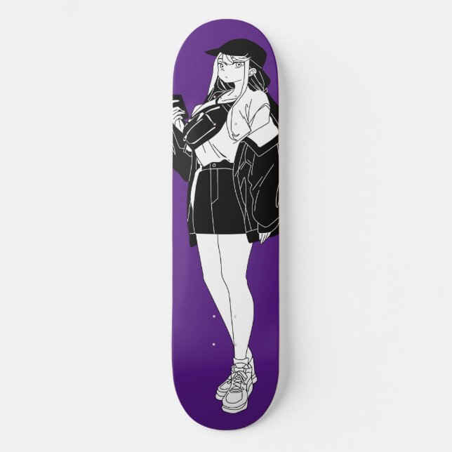 Skateboard Anime Girl Out Sur La Planche De Patinage De Ville (Recto)