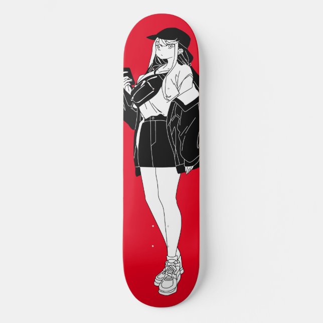Skateboard Anime Girl Out Sur La Planche De Patinage De Ville (Recto)