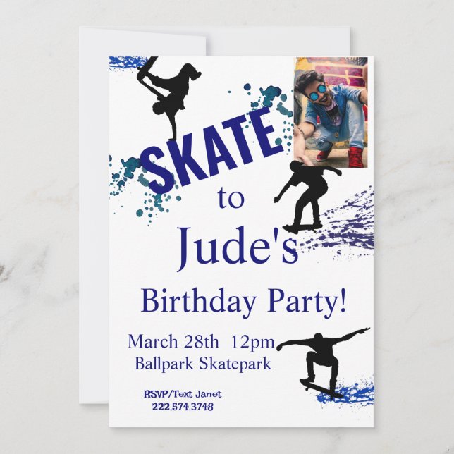 Skateboard Anniversaire Photo Invitation N'importe (Devant)