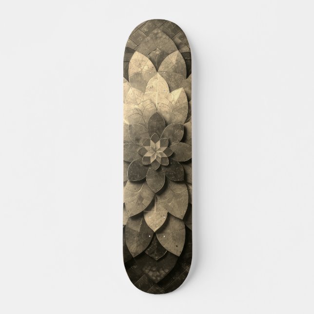 Skateboard Antique Golden Mandala Art Fleur texturée (Devant)