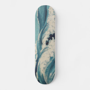 Skateboard Antique Japonais Bleu Vagues Océan Imprimer