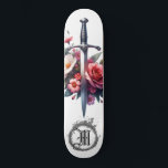 Skateboard *~* AP88 Feu Fleur d'épée médiévale Fleur d'épée<br><div class="desc">(Code de recherche AP88 pour trouver des articles similaires ) Transfert facile vers d'autres produits Zazzle. Skateboard arrière - plan BLANC. ÉPÉE MÉDIÉVALE pour les tueurs de dragon avec FLEURS / éléments FLORAUX et avec BORD de FEU / FLAMES / FLAME et Lettre, MONOGRAM INITIAL pour votre nom - Conserver...</div>