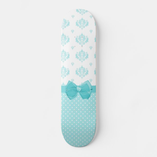 Skateboard Aqua Bleu Damas Avec Ruban Turquoise (Recto)