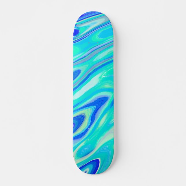 Skateboard Aqua Blue Marble Texture Abstrait Motif liquide (Devant)
