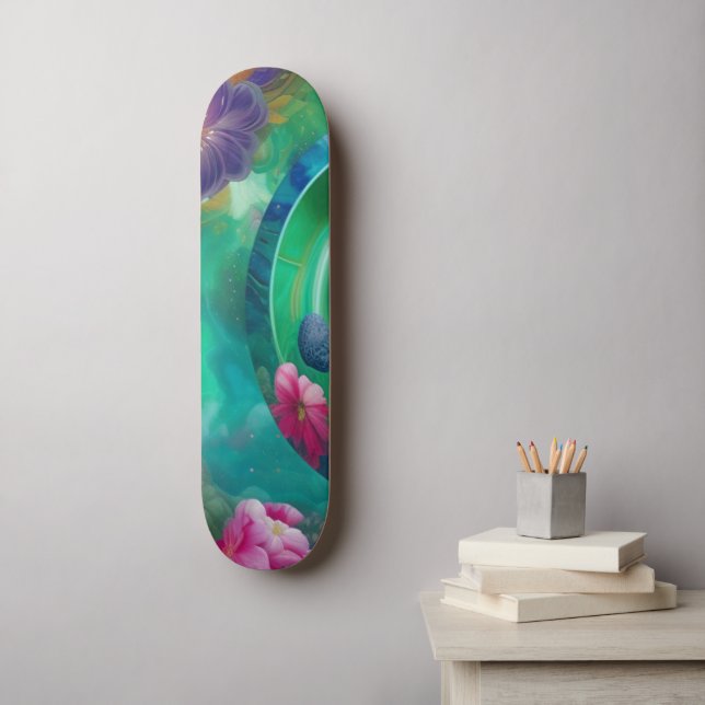 Skateboard Aqua Floral Jardin sous-marin Abstrait (Art mural)