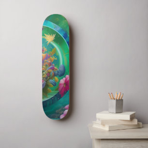 Skateboard Aqua Floral Jardin sous-marin Abstrait