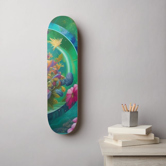 Skateboard Aqua Floral Jardin sous-marin Abstrait (Art mural)