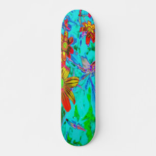 Skateboard Aqua Tropical aux fleurs jaunes et orange