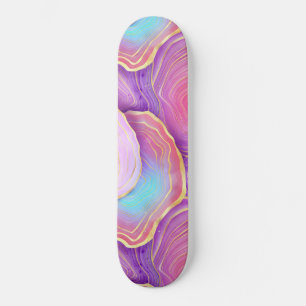 Skateboard Aquarelle Abstraite rose turquoise lavande agate