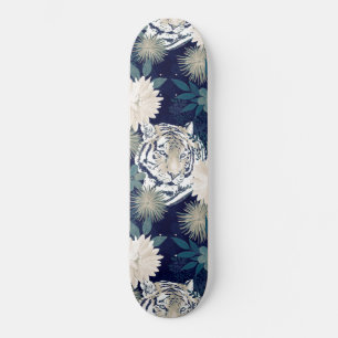 Skateboard Aquarelle animale Tigre tendance Flore bleu Design