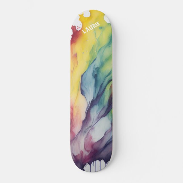 Skateboard Aquarelle arc-en-ciel personnalisée (Recto)