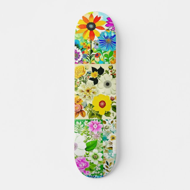 Skateboard Aquarelle Art Patchwork Floral Fleurs (Devant)