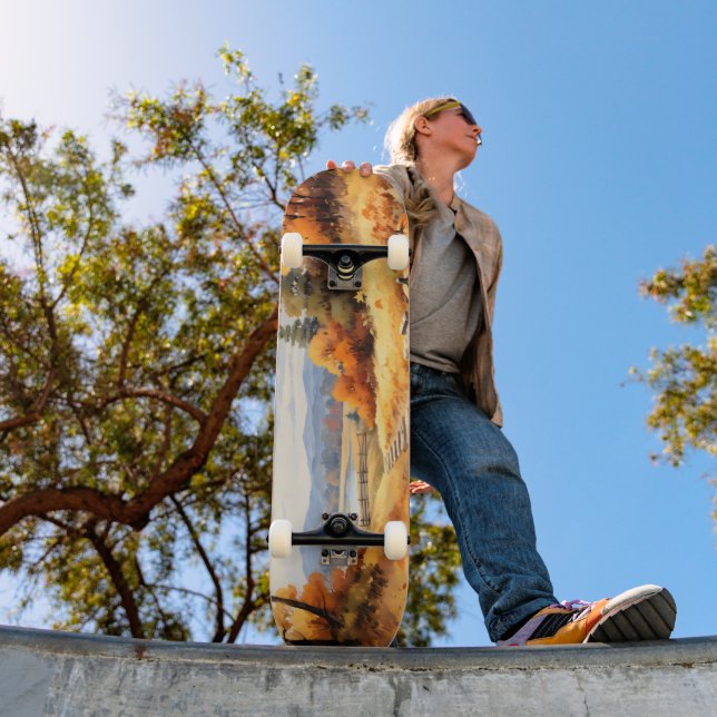 Skateboard Aquarelle Automne Citrouille de route en chute Feu (Extérieur 1)